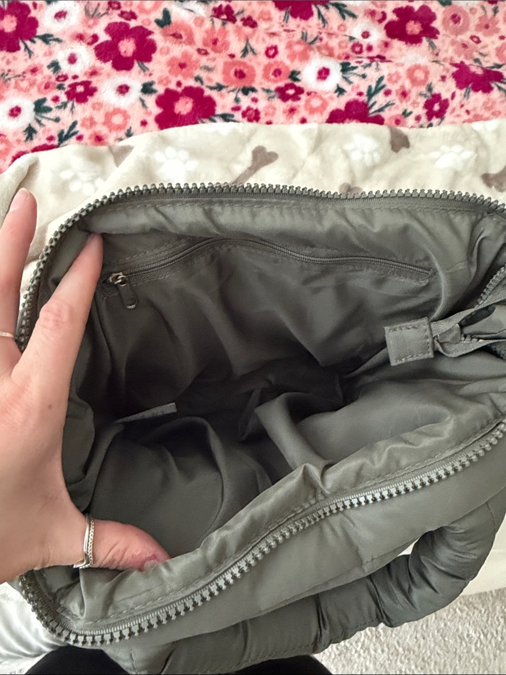 Olive Puffer Crossbody Bag with Top Handle - Picture 4 of 4